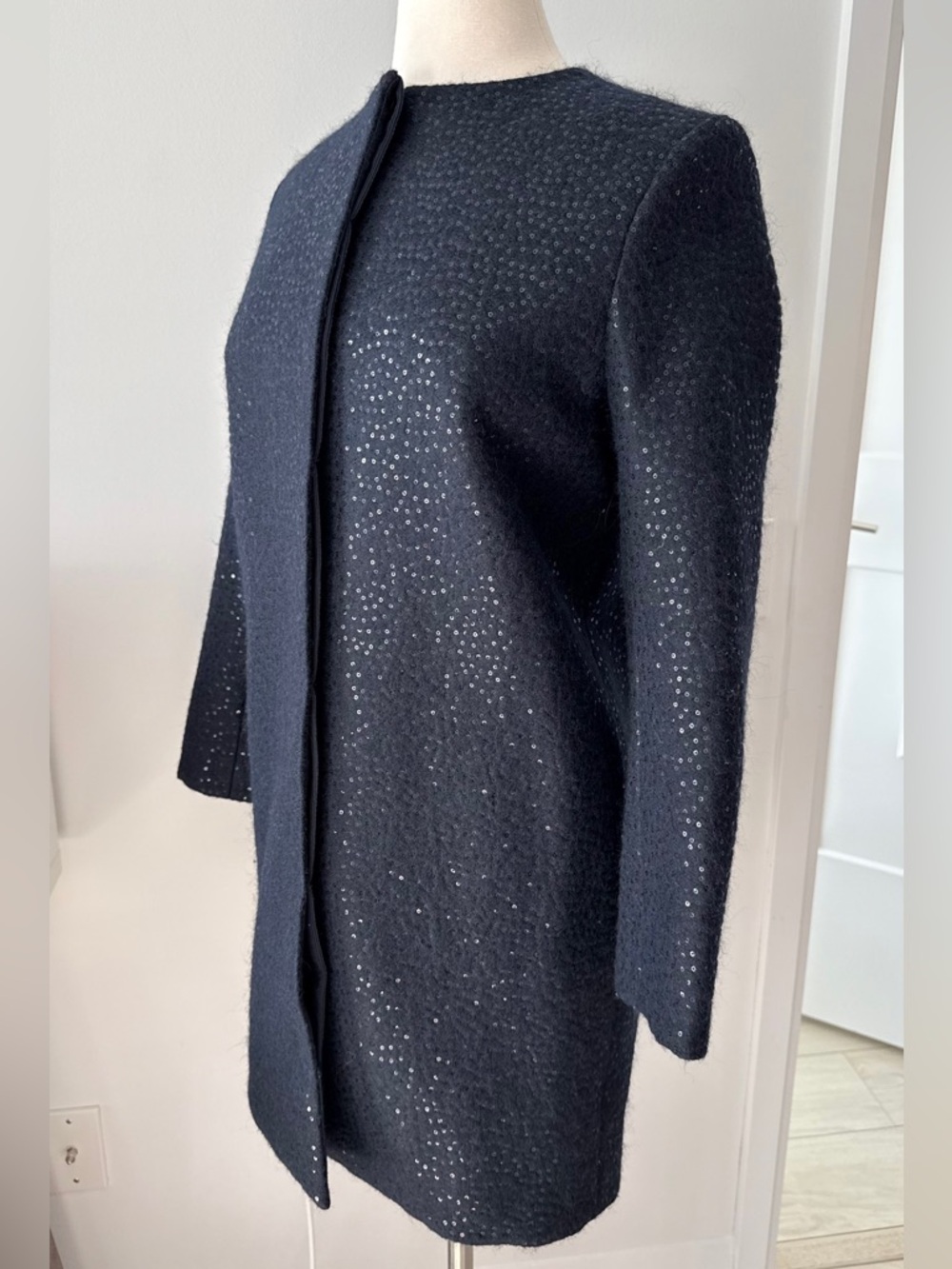 COS Wool Blend Sequin Classic Coat Dark Navy EU 34 (XS–S) NWOT - Picture 5 of 15